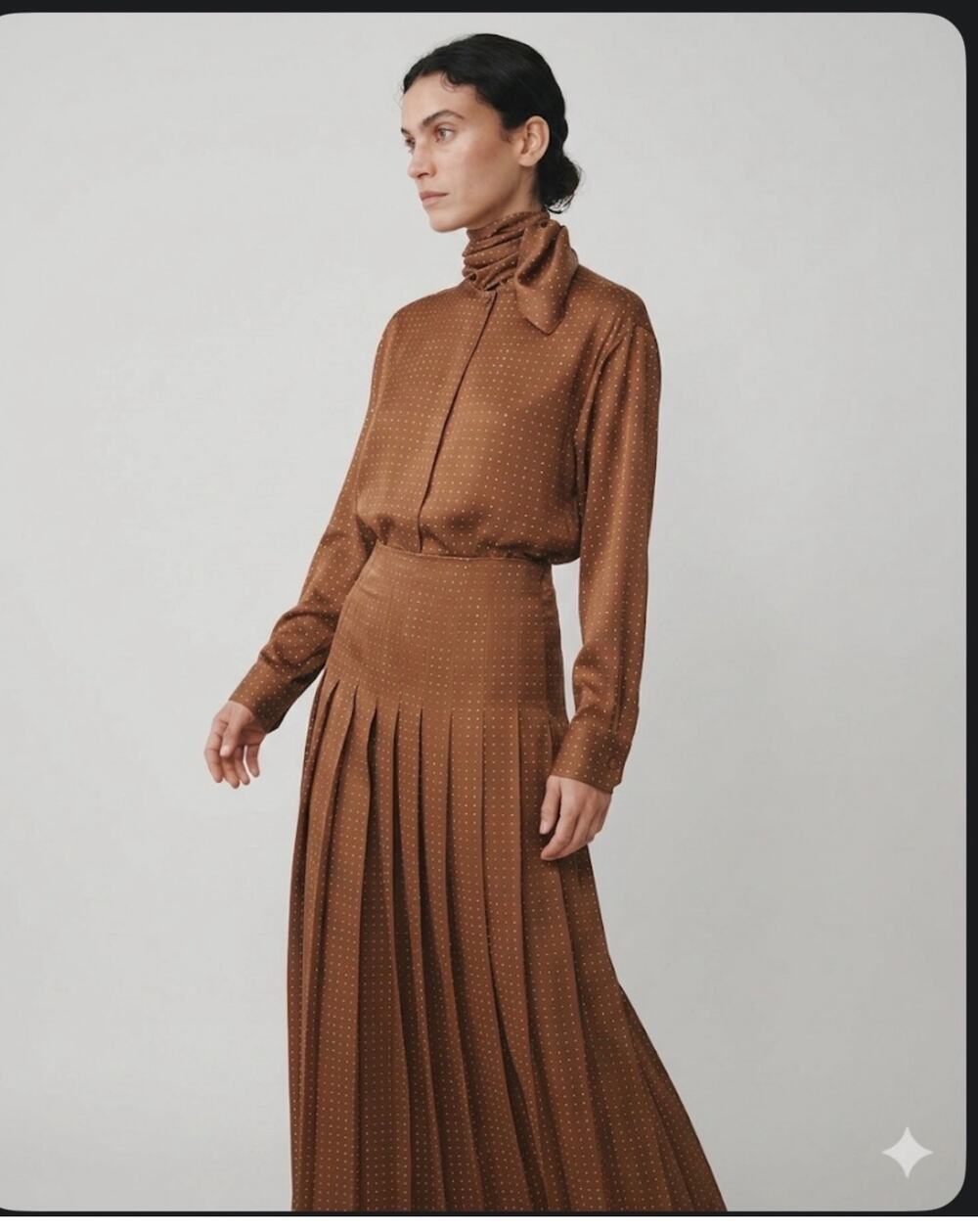 Mantu Pleated Midi Skirt in Brown Polka Dot IT 36 US 0